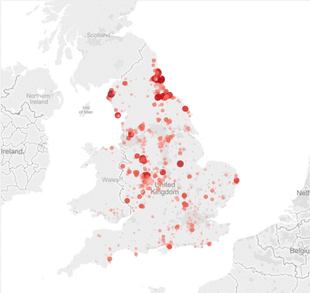 Graph showing the geographic spread of payday loans