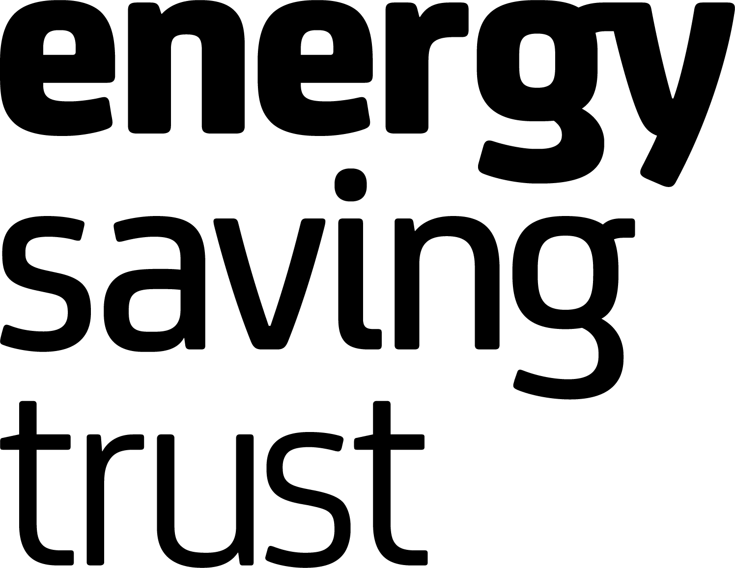 Logo for energy saving trust. 'Energy saving trust' written in black on white background